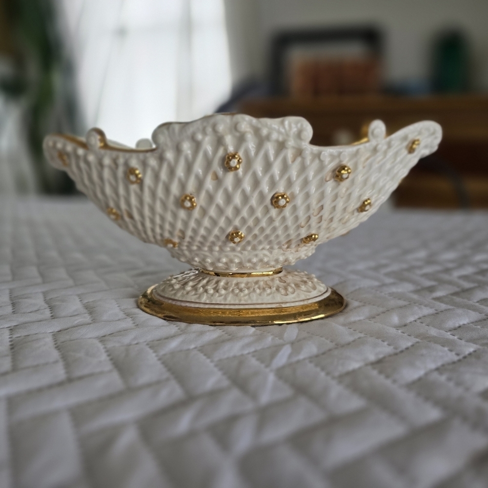 Italy Elegant Cream and Gold hand painted Decorative Bowl